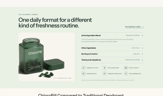 Ingredient details section — ChloroPill customization